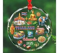 Décoration de Noël en verre personnalisée Thaïlande, cadeau pour les amateurs de voyage, les amis, la famille, la culture de Bangkok Thaïlande, décoration de Noël 2025, année personnalisée et nom