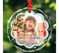 Décoration de Noël en verre pour 3ème Noël de bébé 2025, téléversez une photo - Cadeau pour petits-enfants, nièce, neveu, anniversaire, nom et photo personnalisés pour enfants/enfants