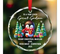 Décoration de Noël en verre pour filleul 2025, personnalisable à un grand filleul très apprécié, cadeau souvenir de pingouin pour filleul qui aime les pingouins, cadeau personnalisé de la part des