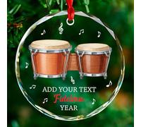 Décoration de Noël en verre pour instrument de bongo, texte personnalisé nom et année, décoration de tambour bongo, souvenir de Noël, cadeau de bongos personnalisé pour batteur, petits-enfants
