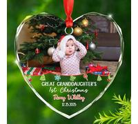 Décoration de Noël en verre pour le premier Noël de votre petite-fille, date personnalisée, nom et photo, décoration cadeau de grand-père grand-mère, décoration en verre personnalisée pour le 1er Noël