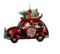 Décoration de Noël en verre pour voiture - 9,5 cm - Figurine à suspendre - Soufflé à la bouche et avec paillettes - Pendentif pour sapin de Noël - Décoration de sapin de Noël - Véhicule automobile