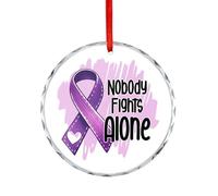 Décoration de Noël en verre, souvenir commémoratif à suspendre « No One Fights Alone », souvenir de fête d'hiver, cadeau de Noël pour la sensibilisation à la maladie d'Alzheimer, cercle de 7,5 cm