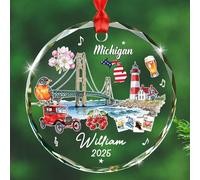 Décoration de Noël en verre souvenir de voyage du Michigan, cadeau pour les étudiants internationaux, décoration de Noël personnalisée Michigan of State 2025, nom de l'année personnalisée USA Voyage