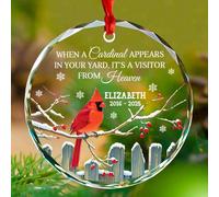 Décoration de Noël en verre « When A Cardinal Appears in Your Yard » - Ornements de Noël commémoratifs personnalisés pour la perte d'un être cher au paradis - Années/nom personnalisé - Décoration de