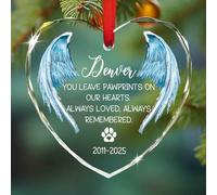 Décoration de Noël en verre « You Leave Pawprints On Our Hearts » - Cadeau pour la perte de chiens, chats et animaux de compagnie - Décoration de Noël 2025 - Nom personnalisé - Chien au paradis