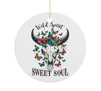 Décoration de Noël, esprit sauvage, âme douce, sapin de Noël, décorations à suspendre drôles, bohème, crâne, papillon, souvenir, souvenir, 7,5 cm, décorations rondes en céramique, cadeaux de Noël