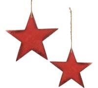 Décoration de Noël Étoiles en bois à suspendre Rouge 16,5cm/20cm Set de 6 décorations pour l'arbre de Noël