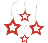 Décoration de Noël Étoiles en bois rouge Suspensions 6/8/10/12cm 16er Set