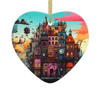 Décoration de Noël exquise en céramique avec motif cœur de maison 7,4 cm Idéal pour les rebords de fenêtre et les cheminées.