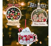 Décoration de Noël familiale 2025, ornement en bois acrylique personnalisé pour famille de 2 à 10 ans avec noms et animaux de compagnie, décorations d'arbre de Noël familiales, boules à neige style 2