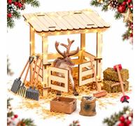 Décoration de Noël festive (E) | Accessoires de lutin avec renne, clapier de renne, boules de foin, crèche de nourriture, outil de jardin pour l'Avent