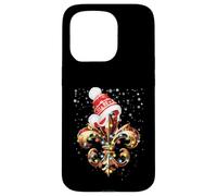 Décoration de Noël Fleur de Lis avec Chapeau de Père Noël Lumières de Noël Coque pour iPhone 15 Pro