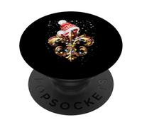 Décoration de Noël Fleur de Lis avec Chapeau de Père Noël Lumières de Noël PopSockets PopGrip Adhésif