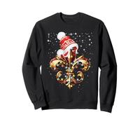 Décoration de Noël Fleur de Lis avec Chapeau de Père Noël Lumières de Noël Sweatshirt