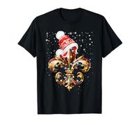 Décoration de Noël Fleur de Lis avec Chapeau de Père Noël Lumières de Noël T-Shirt