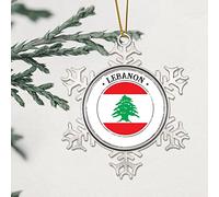Décoration de Noël flocon de neige - Drapeau du Liban - 8,1 cm - Imprimé sur les deux côtés - Décoration de Noël artistique - Cadeau de pendaison de crémaillère - Cadeau de pendaison de crémaillère