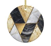Décoration de Noël géométrique en céramique, boule ronde imprimée double face avec ficelle dorée pour décoration de sapin de Noël, maison, magasin et bureau
