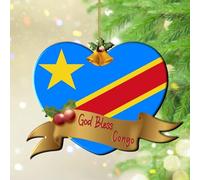 Décoration de Noël « God Bless Congo » - Drapeau du monde mondial - Décoration de Noël - Souvenir - Décoration de fête - Ornement rustique en acrylique - Cadeau pour lui et elle