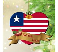 Décoration de Noël « God Bless Liberia » - Cadeau de Noël - Drapeau aux couleurs vives - Décoration de sapin de Noël souvenir - Amérique, pays hispanique, Asie européenne, Afrique - Boule de Noël en