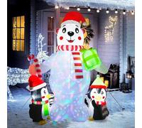 Décoration de Noël Gonflable Lumineux avec Lumière LED Rotatives, 6 Pieds Adorable Ours Pingouin Gonflable Lumineuse pour Extérieur Jardin Pelouse Cour Vacances Fête Décor, Ambiance Hiver Géante