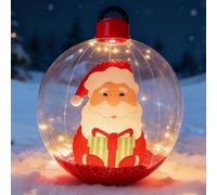 Décoration de Noël gonflable pour extérieur, 60 cm, Père Noël gonflable avec lumière LED, boule de Noël transparente pour extérieur, intérieur, jardin, cour, terrasse