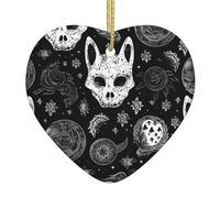 Décoration de Noël gothique en forme de tête de mort, chat et lune en forme de cœur en céramique à suspendre pour sapin de Noël, décorations de vacances avec corde dorée à suspendre pour décoration de
