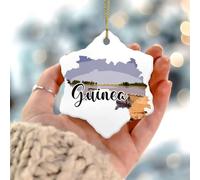 Décoration de Noël Guinée - Paysage urbain et monument - Décorations de Noël rondes en céramique - Cadeau pour lui et elle