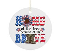 Décoration de Noël « Home of The Free Because of The Brave » - Souvenir plat à suspendre sur un sapin de Noël - Souvenir rond amusant en céramique - 7,5 cm