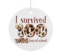 Décoration de Noël « I Survived 100 Wild Days of School » - Souvenir plat à suspendre sur le sapin de Noël - Souvenir rond amusant en céramique - Cadeau de Noël - 7,5 cm