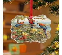 Décoration de Noël « It's Five O'Clock Somewhere », « Beer Bar Club » en verre, perroquet, souvenir rustique, disques en acrylique transparent, fleurs, feuilles, ara, pendentif pour décoration de