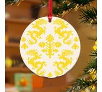 Décoration de Noël jaune Regalia Loong Chinoiserie motif oriental asiatique élégant souvenir disques en acrylique transparent Dragon chinois gris rouge pendentif pour décoration d'arbre de Noël