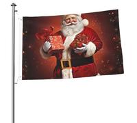 Décoration de Noël - Joli Père Noël tenant un cadeau - 6 x 0,9 m - Impression double face - Drapeau de jardin pour l'extérieur - Bannière cadeau avec œillets - Toile de fond pour photo pour intérieur