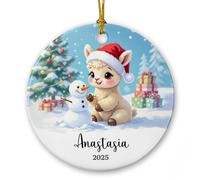 Décoration de Noël lama personnalisée en céramique pour enfants, lama portant un chapeau de Père Noël, décoration de Noël, décoration animale personnalisée pour sapin de Noël, animaux d'hiver en