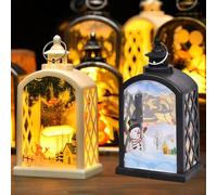 Décoration de Noël Lanterne 2Pcs Père Noël Décorative - Batterie Alimenté Suspendu Intérieur Extérieur Maison Bougies Table Bureau Ornement Cadeau Set