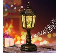 Décoration de Noël - Lanterne boule à neige de Noël avec musique, décoration de Noël, lanterne de Noël vintage avec boule à neige scintillante pour veilleuse, alimentée par USB et piles pour