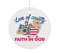 Décoration de Noël, Love of Country Faith In God, décoration de Noël 4 juillet, souvenir plat à suspendre sur le sapin de Noël, souvenir rond amusant en céramique, cadeaux de Noël, 7,5 cm