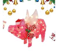 Décoration de Noël lumineuse en forme de cochon - Statues de Noël 2D pour bureau et jardin - Cochon volant lumineux avec bonnet de Noël et écharpe - Décorations de Noël