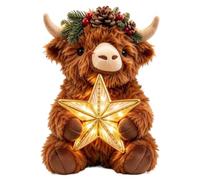 Décoration de Noël lumineuse en forme de vache des Highlands | Cimier de sapin de style ferme avec étoile lumineuse LED chaude, jolie décoration de sapin de Noël pour les vacances et