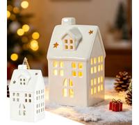 Décoration de Noël maison de Noël en céramique, éclairage village de Noël | Décoration de Noël Tish, décoration de Noël, bougeoir de Noël, village de Noël, maison de lutin éclairée, cadeaux de Noël