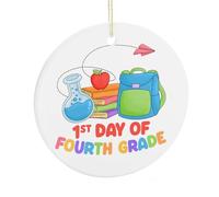 Décoration de Noël « Merry Christmas » - 1er jour de quatrième année - Souvenir plat à suspendre au sapin de Noël - Souvenir amusant en céramique - Cadeaux de Noël pour enfants, filles, fils, 7,5 cm