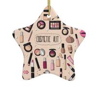 Décoration de Noël moderne avec impression cosmétique pour fille, ornements vintage en céramique avec cordon de suspension, décoration de Noël à suspendre
