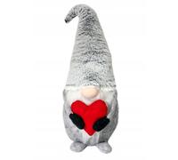 Décoration de Noël, nain gris avec cœur rouge, 48 cm