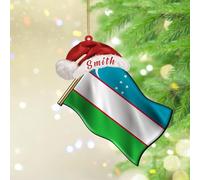Décoration de Noël Ouzbékistan Drapeau du monde mondial Voyage Voyage Arbre de Noël Ornement souvenir Amérique Hispanique Pays Européen Asie Afrique Boule de Noël en acrylique pour vacances festives