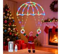 Décoration de Noël Père Noël parachute - Éclairage de Noël extérieur avec 8 modes et minuterie - Décoration de Noël - Père Noël à suspendre pour extérieur, sapin de Noël, fenêtre, balcon (A)