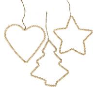 Décoration de Noël Perles en bois Set de 3 pendentifs : coeur, étoile, arbre H20cm - Charmante décoration de fenêtre
