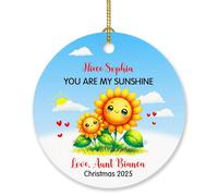 Décoration de Noël personnalisée 2025 avec inscription « Niece You are My Sunshine » - Cadeau pour nièces et enfants - Texte et nom personnalisés - Décoration souvenir de tournesol de la part de