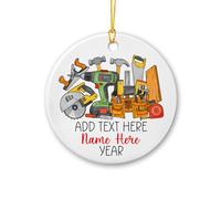 Décoration de Noël personnalisée 2025 - Cadeau pour homme, papa, oncle, menuisier, grand-père, oncle, charpentier - Ornement souvenir de Noël en céramique avec nom/texte/année