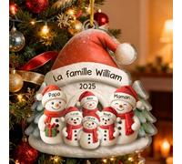 Décoration de Noël Personnalisée 2025 - Ornement Acrylique 2D Bonhomme de Neige avec 2 à 10 Prénoms - Pendentif Personnalisé pour Sapin de Noël - Cadeau Original pour Couple Parents ou Famille