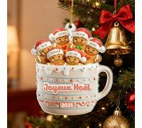 Décoration de Noël Personnalisée 2025 - Ornement Acrylique 2D Bonhomme en Pain D'épice avec 2 à 10 Prénoms - Pendentif Personnalisé pour Sapin de Noël - Cadeau Original pour Couple Parents ou Famille